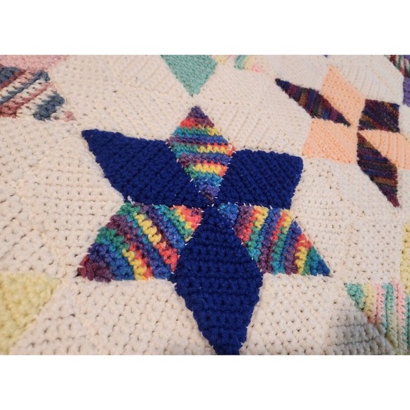 Handmade Crochet Afghan Blanket KING Granny Cottage Heirloom Farmhouse Decor - Picture 10 of 16